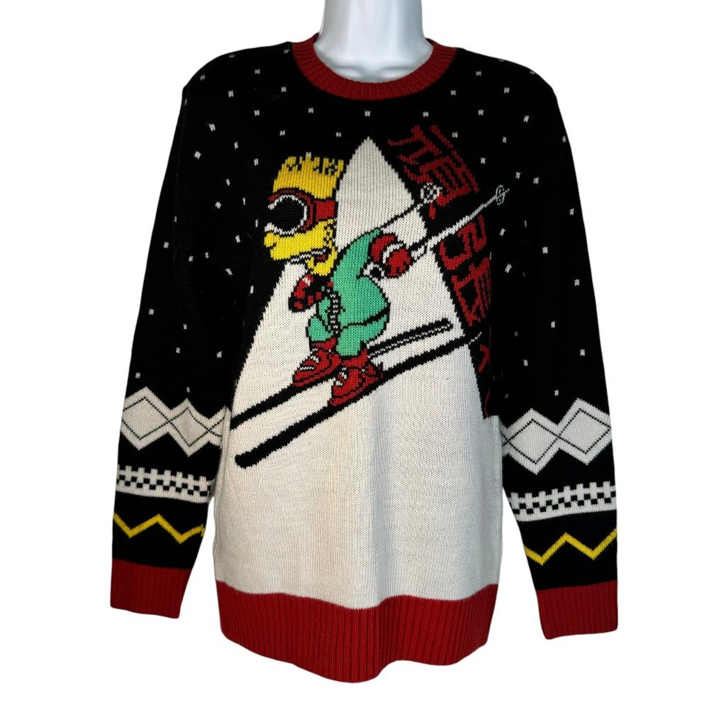 Junk Food Bart Simpson Skiing Christmas Sweater Snow Pop Culture Cartoon Small